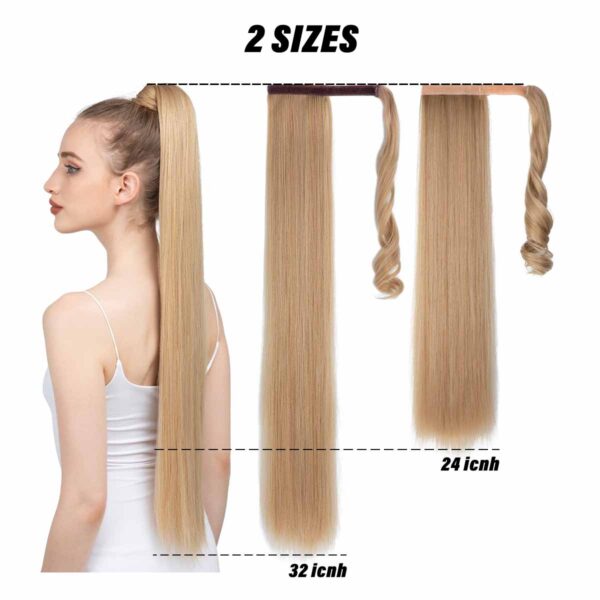 Synthetic Straight Ponytail Hair Extension Clip In Wrap Around Pigtail Long Smooth Overhead Ponytail 4