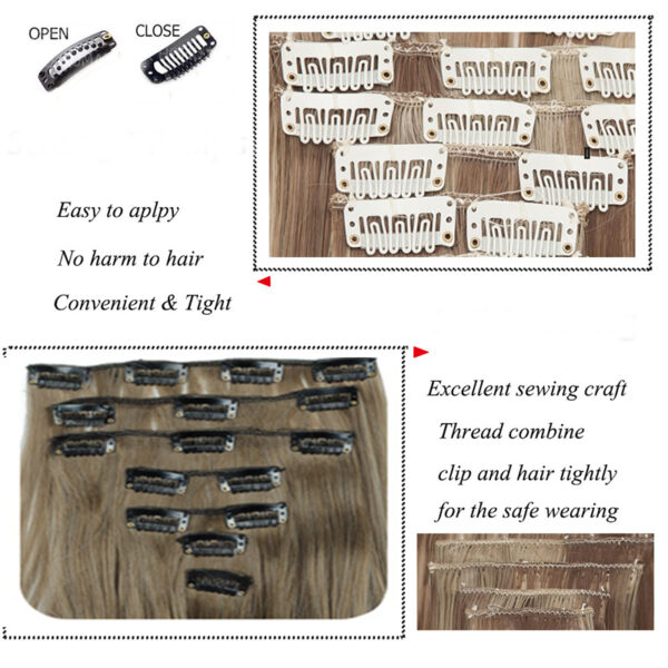 Synthetic Straight Hair Heat Resistant Light Brown Gray Blond Hair Extension Set Clip In 4