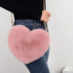 Fashion Heart Shaped Handbag Cute Faux Fur Crossbody Bag