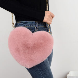 Fashion Heart Shaped Handbag Cute Faux Fur Crossbody Bag 1