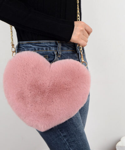 Fashion Heart Shaped Handbag Cute Faux Fur Crossbody Bag