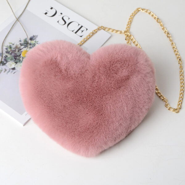 Fashion Heart Shaped Handbag Cute Faux Fur Crossbody Bag 5