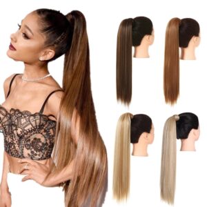 Synthetic Straight Ponytail Hair Extension Clip In Wrap Around Pigtail Long Smooth Overhead Ponytail 1
