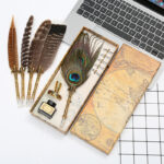 Natural Peacock Feather Dip Pen Set Writing Ink Luxury Box Unique Gift