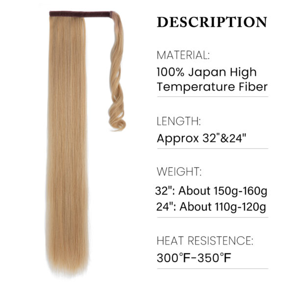 Synthetic Straight Ponytail Hair Extension Clip In Wrap Around Pigtail Long Smooth Overhead Ponytail 2