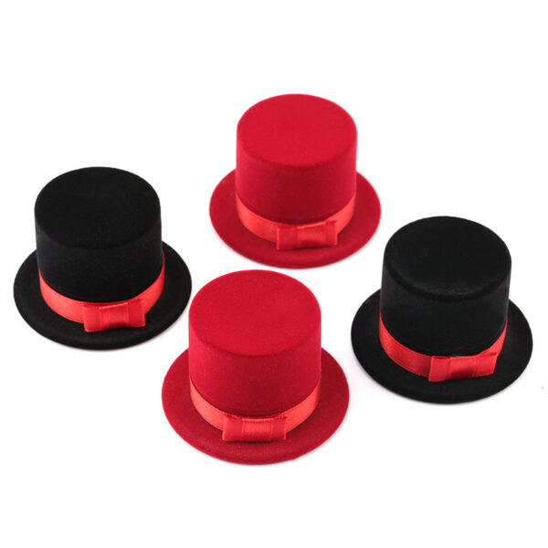 Red Black Hat Shape Jewelry Box Velvet Case for Jewelry Packaging 5