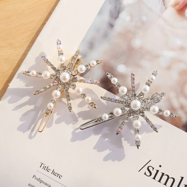 New Fashion Shining Rhinestones Snowflake Pearl Hairpin 2