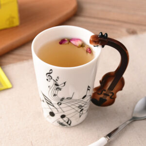 Creative Music Violin Style Guitar Mugs Ceramic Coffee Tea Milk Cups 1