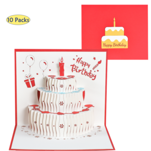 10 Packs 3D Happy Birthday Cake Pop-Up Birthday Gift Cards with Envelope Handmade Greeting Cards