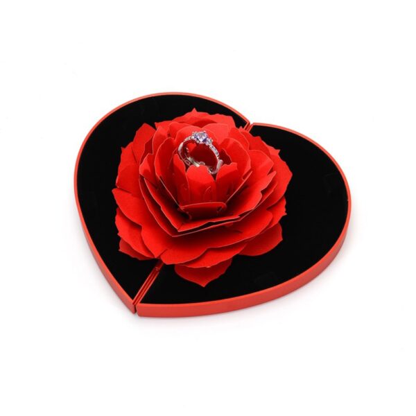 Heart Shaped 3D Rose Rotating Ring Box Creative Rose Flower Proposal Ring Box For Couples 2