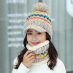 New Winter Velvet Knit Visor Cap Beanie Hat with Bib Fashion Mixed Color Knitted Hat