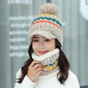 New Winter Velvet Knit Visor Cap Beanie Hat with Bib Fashion Mixed Color Knitted Hat 3