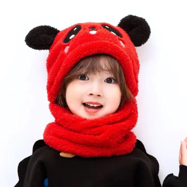 New Autumn and Winter Cute Children Cartoon Scarf Hat Two-piece Double Fleece Warmth Hat 2