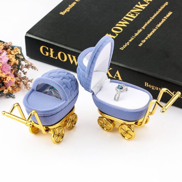 1 Piece Lovely Baby Carriage Velvet Jewelry Box Wedding Ring Gift Box 4
