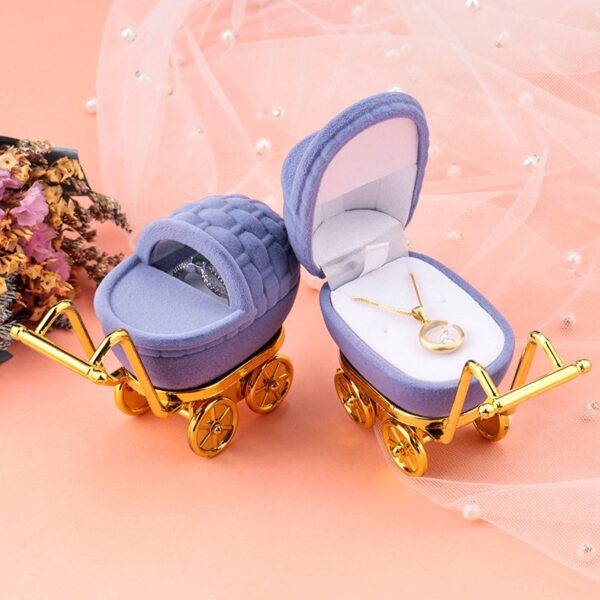 1 Piece Lovely Baby Carriage Velvet Jewelry Box Wedding Ring Gift Box 5