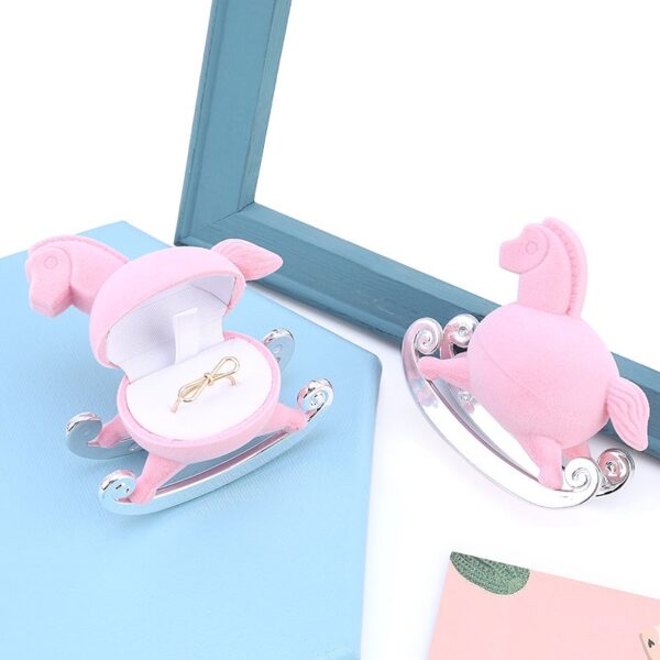 Cute Pink Pony Shape Velvet Jewelry Gift Box 3