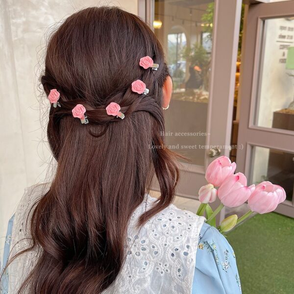 New Small Bow Hairpins Cute Peach Rose Hair Clips 3
