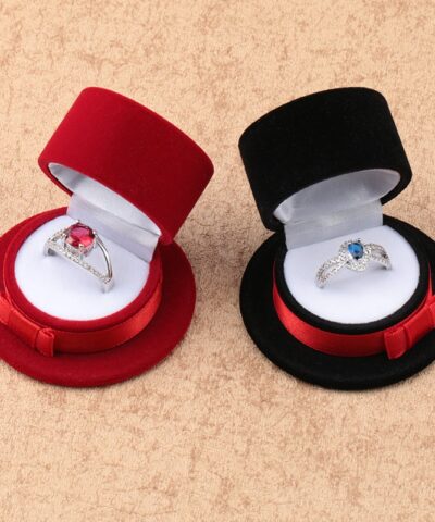 2 Pieces Lovely Velvet Top Hat Jewelry Gift Boxes
