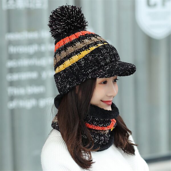 New Winter Velvet Knit Visor Cap Beanie Hat with Bib Fashion Mixed Color Knitted Hat 4