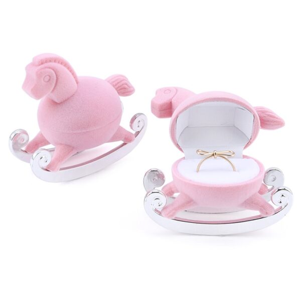 Cute Pink Pony Shape Velvet Jewelry Gift Box 1