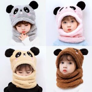 New Autumn and Winter Cute Children Cartoon Scarf Hat Two-piece Double Fleece Warmth Hat 1