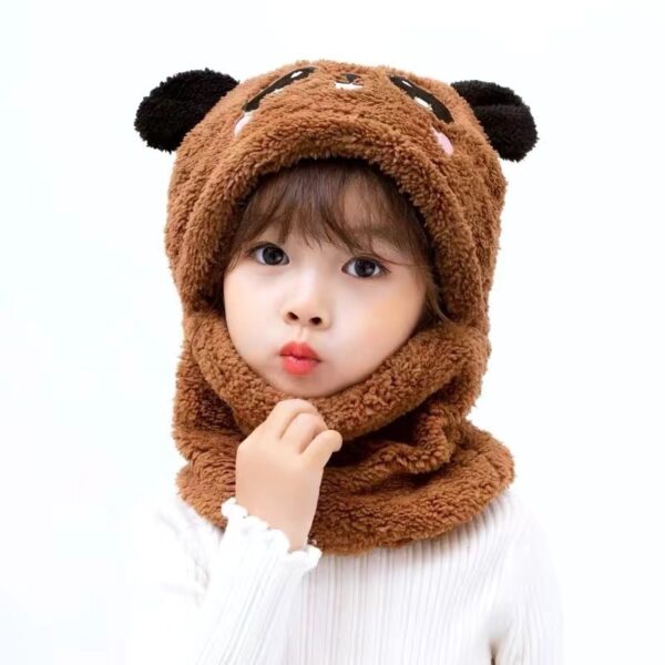 New Autumn and Winter Cute Children Cartoon Scarf Hat Two-piece Double Fleece Warmth Hat 5