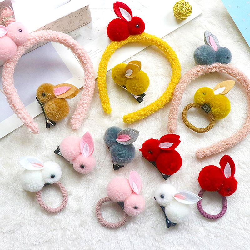 Cute Rabbit Set Rubber Band Hair Bands Baby Headband Hairpin Kids Hair ...