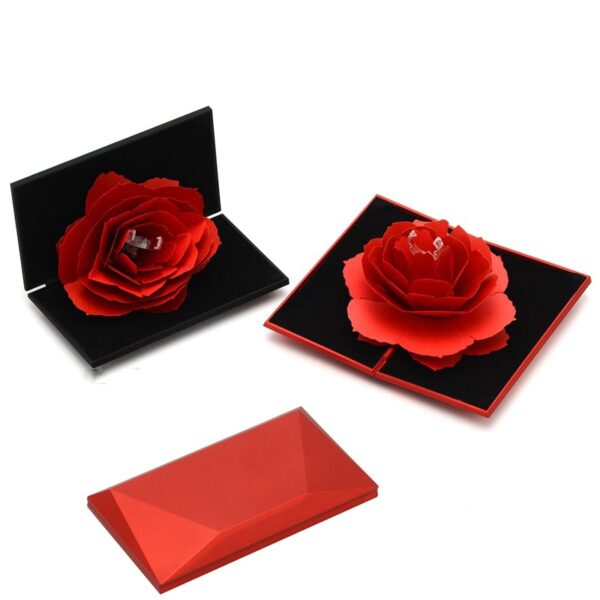 Heart Shaped 3D Rose Rotating Ring Box Creative Rose Flower Proposal Ring Box For Couples 6