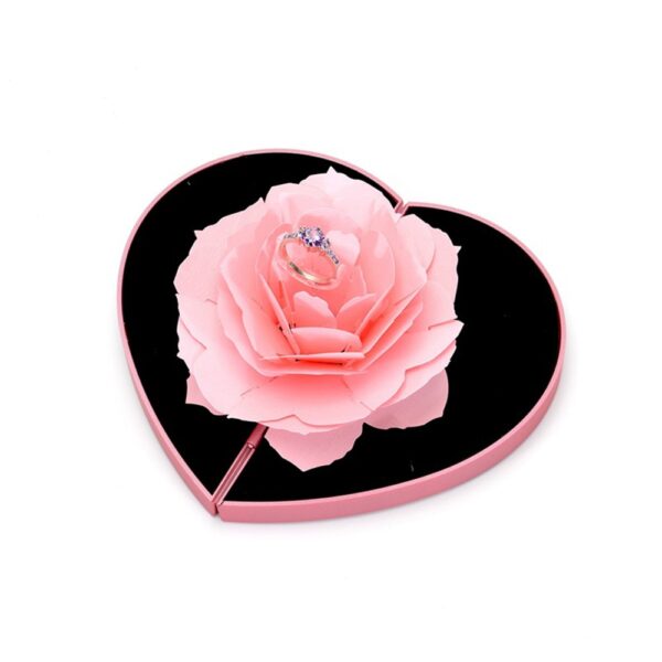 Heart Shaped 3D Rose Rotating Ring Box Creative Rose Flower Proposal Ring Box For Couples 3