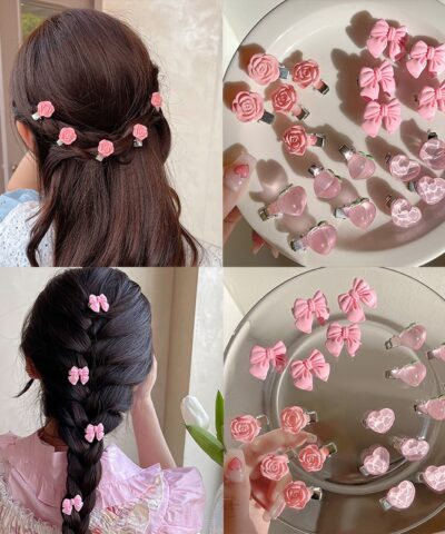New Small Bow Hairpins Cute Peach Rose Hair Clips