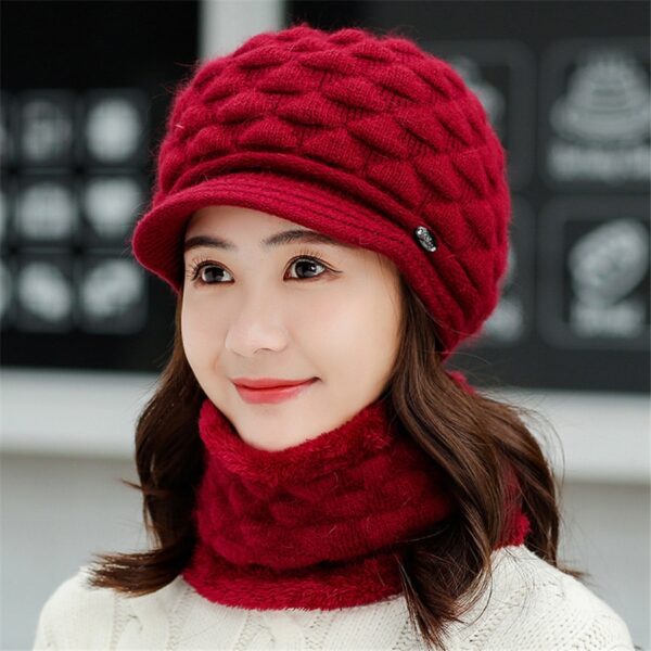 Autumn Winter Beanies Warm Wool Siamese Bib Hat 1