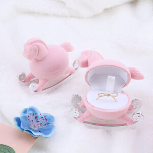 Cute Pink Pony Shape Velvet Jewelry Gift Box 5