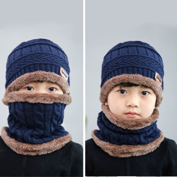 Winter Knit Beanie Newest Cap Scarf Set with Thick Fleece Lined Winter Kids 2