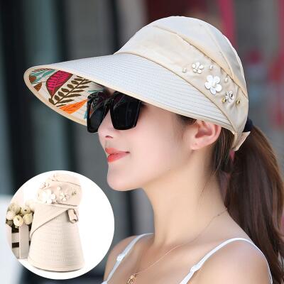 Summer Hat Pearl Packable Sun Visor Hat with Wide Brim