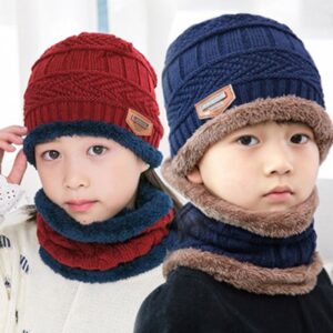 Winter Knit Beanie Newest Cap Scarf Set with Thick Fleece Lined Winter Kids 1