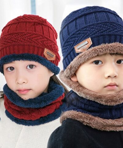 Winter Knit Beanie Newest Cap Scarf Set with Thick Fleece Lined Winter Kids