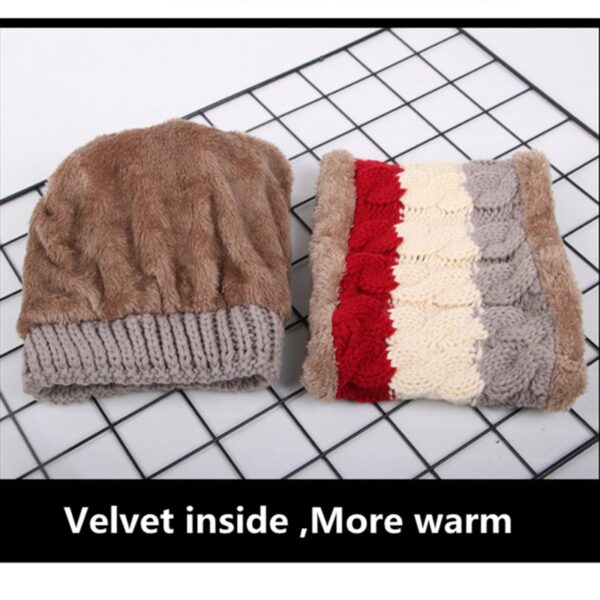 New Winter Hat Thick Knit Warm Beanies Bib Windproof Cycling Wool Stitching Hedging Set 6