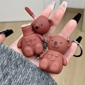 New Cute Bear Matte Lip Mud Velvet Pink Keychain Lipstick Waterproof Long Lasting 4