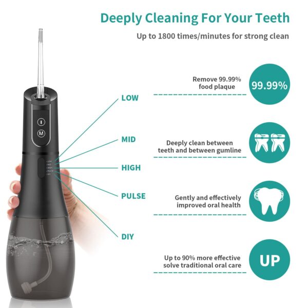 Oral Irrigator Portable Water Flosser Rechargeable 5 Modes IPX7 400ML Dental Water Jet for Cleaning Teeth 5