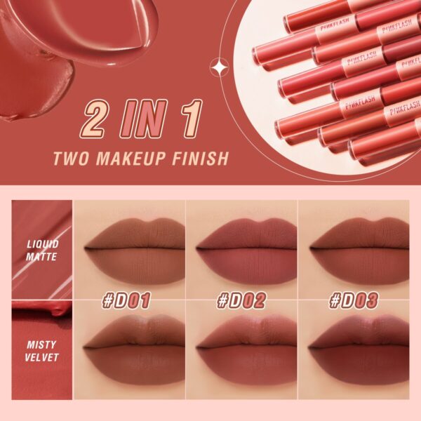 2 In 1 Dual-head Velvet Matte Lipstick High Pigment Long-lasting Silky Lightweight Waterproof 4