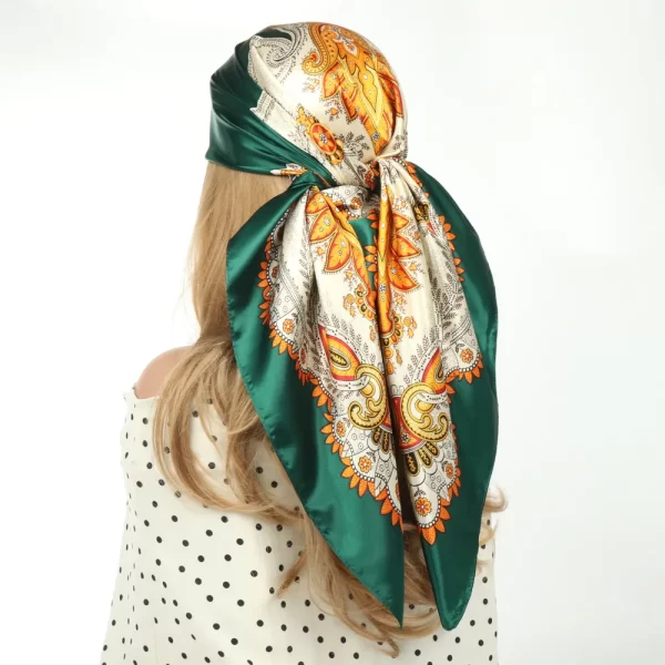 Silk Scarf Headwrap For Women Vintage Four Seasons Hair Scarves 90*90cm 6