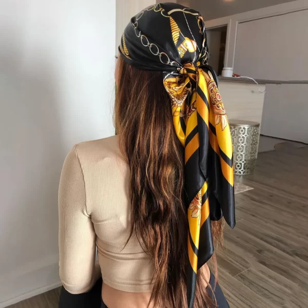 Silk Scarf Headwrap For Women Vintage Four Seasons Hair Scarves 90*90cm 3